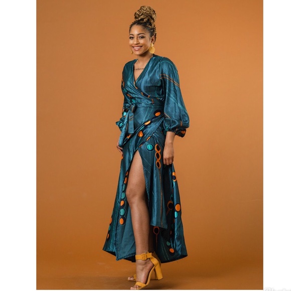 SAMPLE: Ankara Silk Wrap Dress - Picture 2 of 4